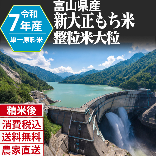 新大正もち米 富山県 黒部 R7年産 1等米 単銘柄 整粒米 精白米 30kg(5kg×6) 【ホットアイテム】【賞味期限（精米後） 中米：20日 整粒米：40日】 発送は発送予定表を要確認 (消費税・送料込/配送不可：沖縄・離島)