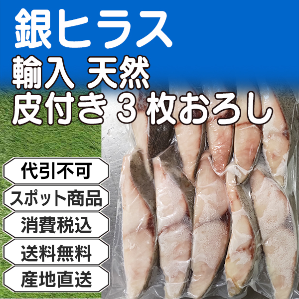 定貫 銀ヒラス 輸入 天然 皮付き3枚おろしをカット 切り身  チリ 産 100g10切れ入り　5袋箱 (配送不可：沖縄・離島)