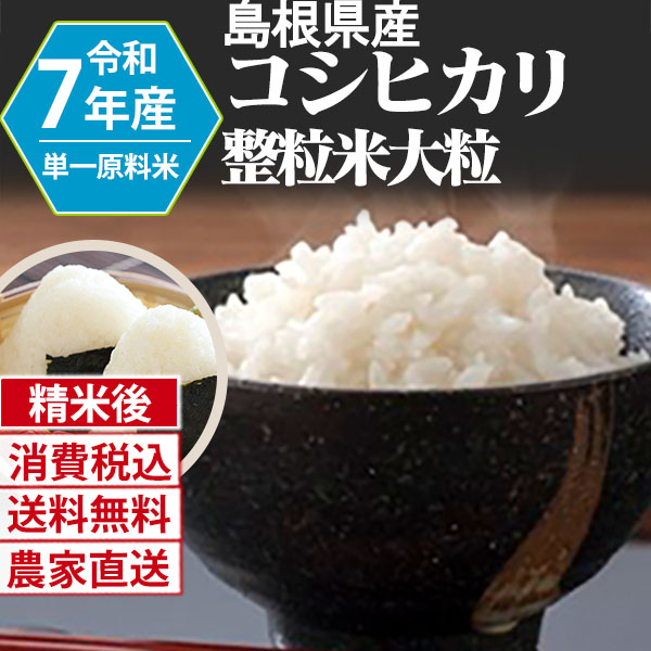 コシヒカリ 整粒米大粒 精白米  1等米 R7年 島根県県仁多産  30kg(5kg中袋 ×6紙袋) (配送不可：沖縄・離島) 【代引不可】