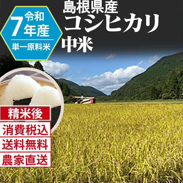 シラタを含むコシヒカリ 島根県 仁多 R7年産 1等米 単銘柄 中米大粒 精白米 30kg(5kg×6) 【銀行振込_Paid決済_Card決済】【賞味期限（精米後） 中米：20日 整粒米：40日】 発送は発送予定表を要確認 (消費税・送料込/配送不可：沖縄・離島)